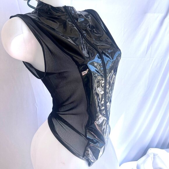 Sexy Wet Look PVC Zip Up Clubwear Bodysuit Teddy Size Large - Picture 1 of 10